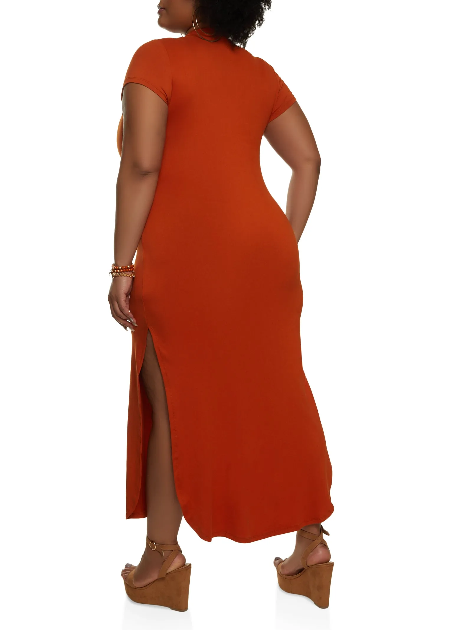 Plus Size Side Slit Mock Neck Maxi Dress sold by Rainbow product image thumbnail 3