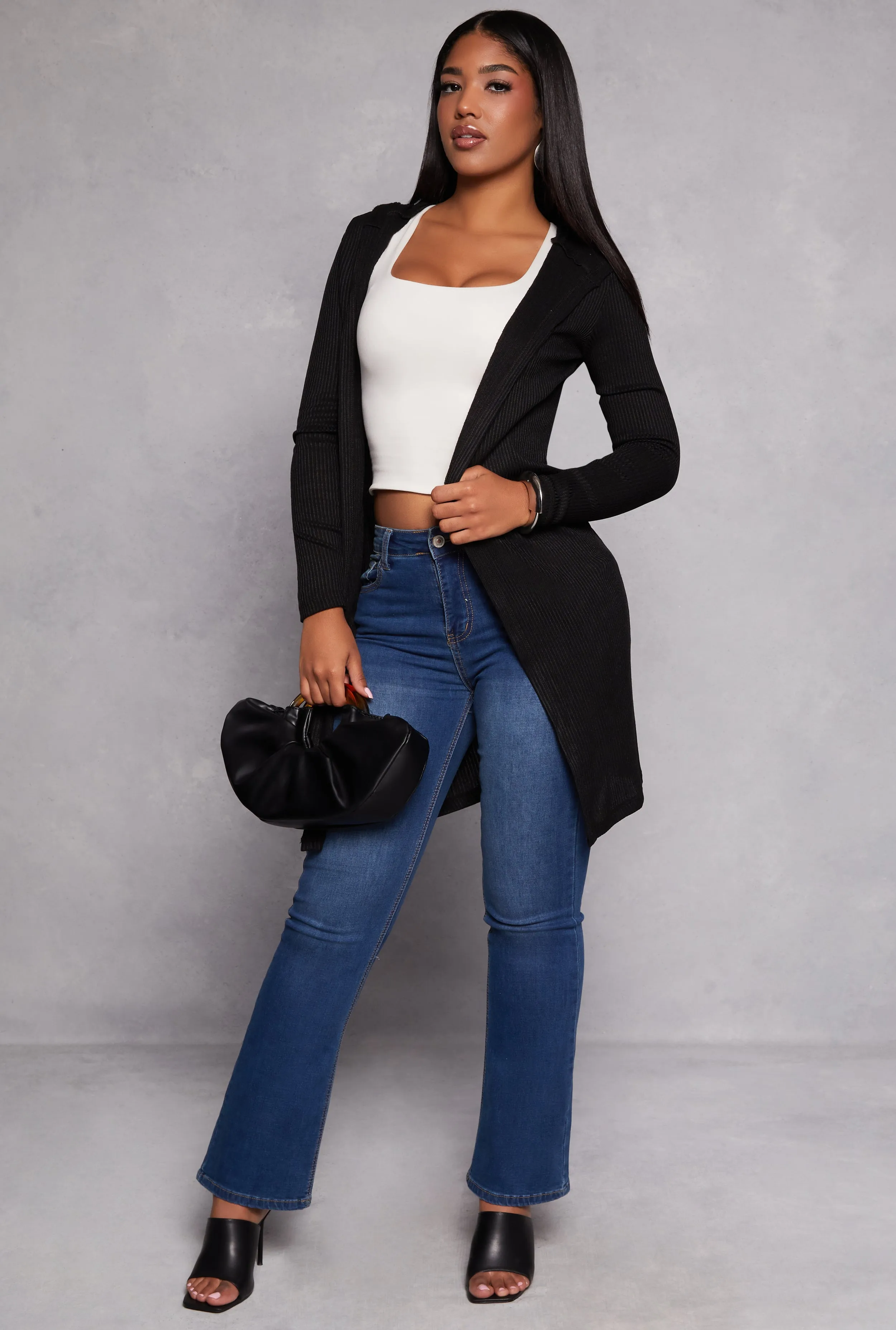 Rib Knit Hooded Long Cardigan sold by Rainbow product image thumbnail 2