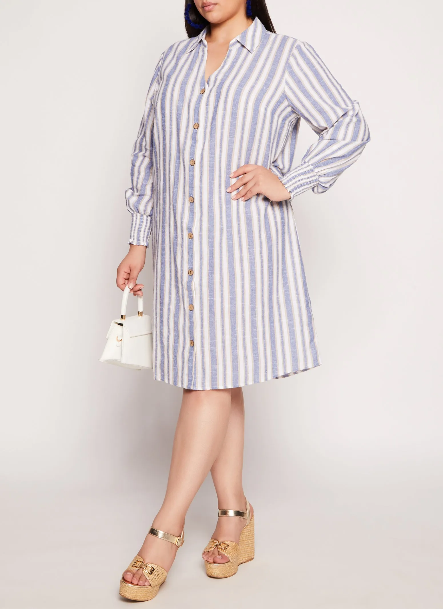 Plus Size Striped Button Front Shirt Dress sold by Rainbow product image thumbnail 2