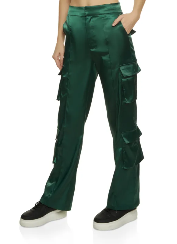 Satin Wide Leg Cargo Pocket Dress Pants sold by Rainbow