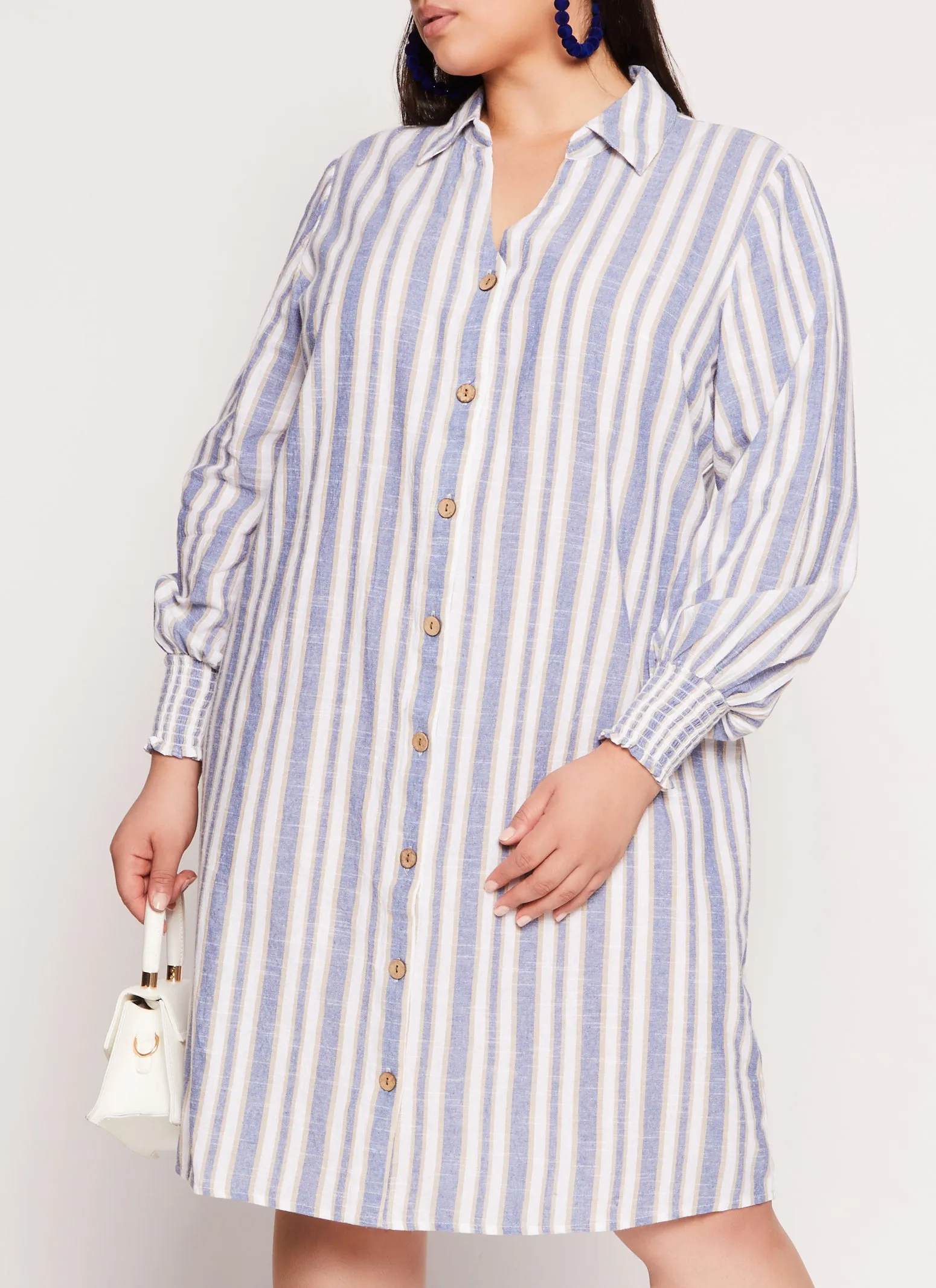 Plus Size Striped Button Front Shirt Dress sold by Rainbow