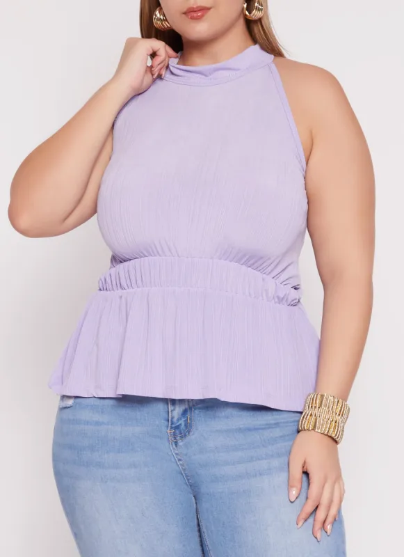 Plus Size High Neck Sleeveless Peplum Top sold by Rainbow