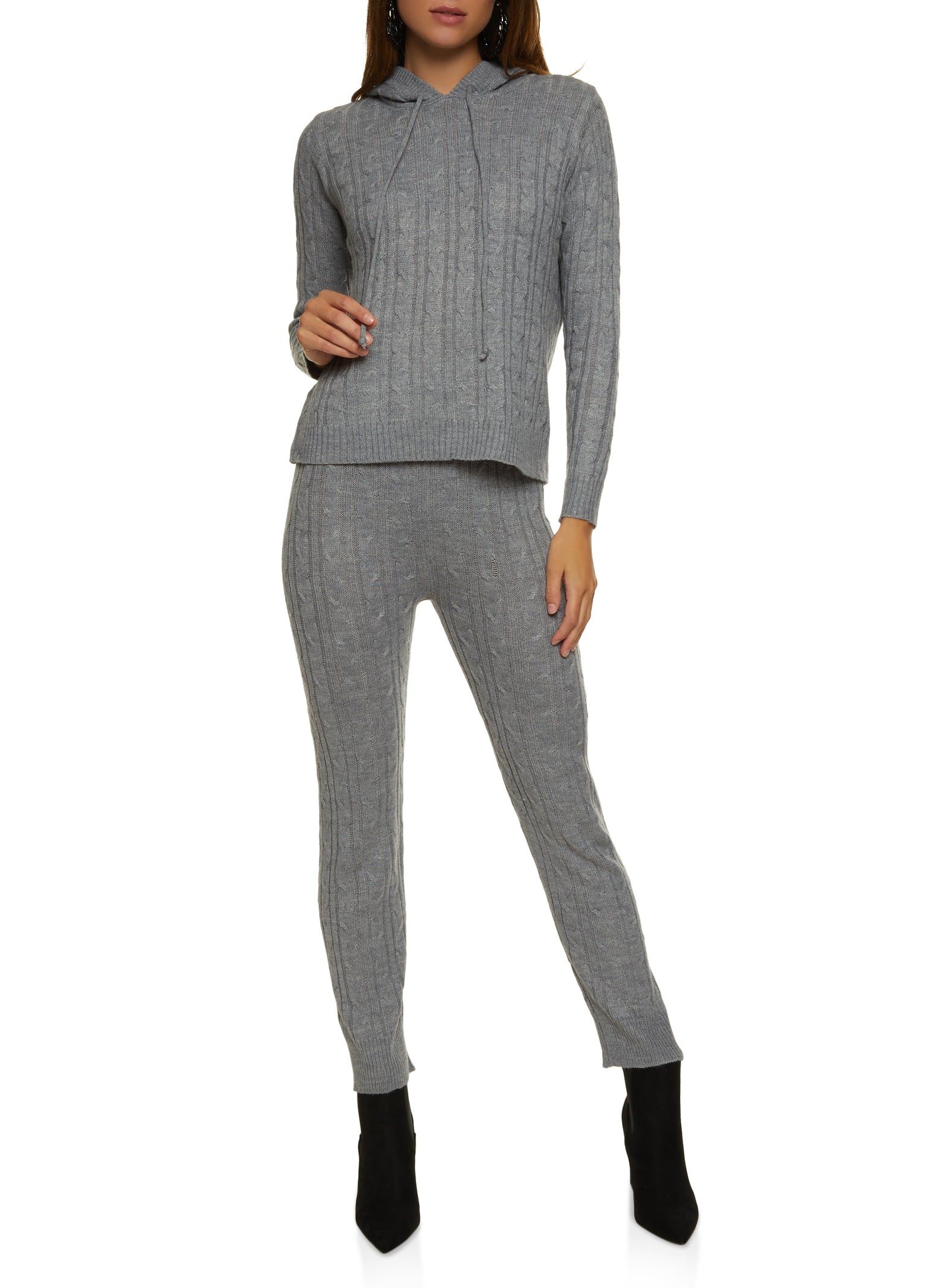 Cable Knit Hooded Sweater and Leggings Set sold by Rainbow