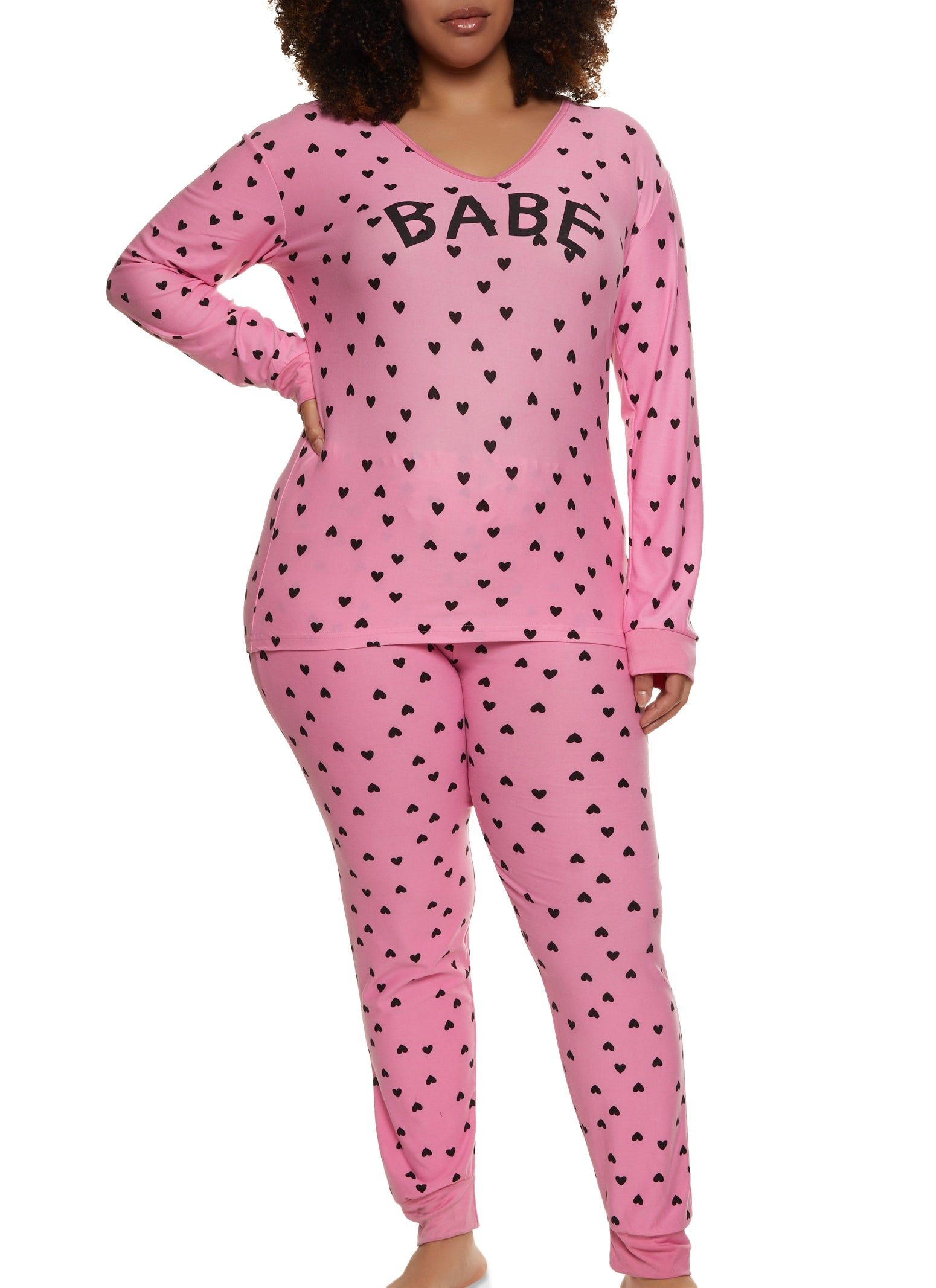 Plus Size Babe Heart Printed Pajama Top and Pants sold by Rainbow