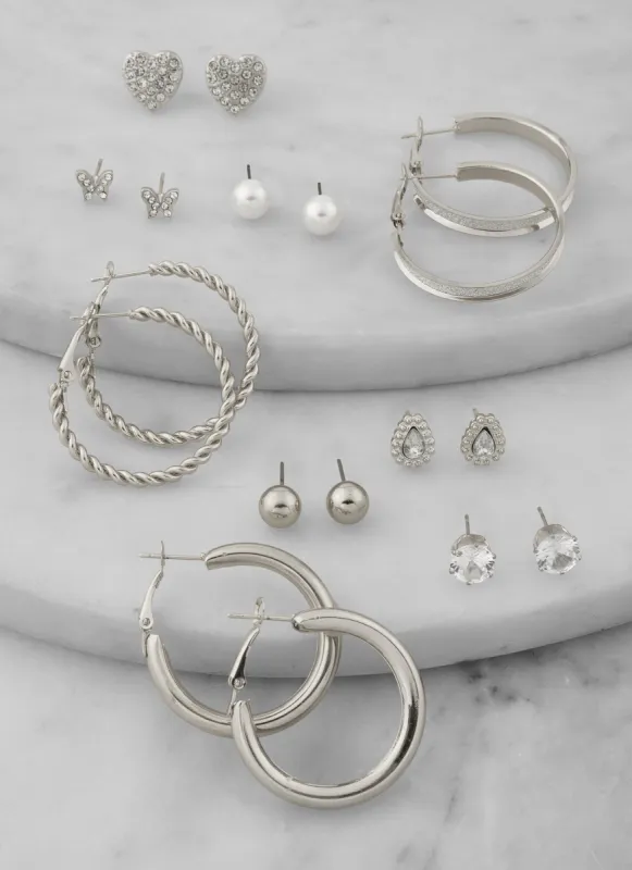 Assorted Stud and Hoop Earring Set of 9 sold by Rainbow
