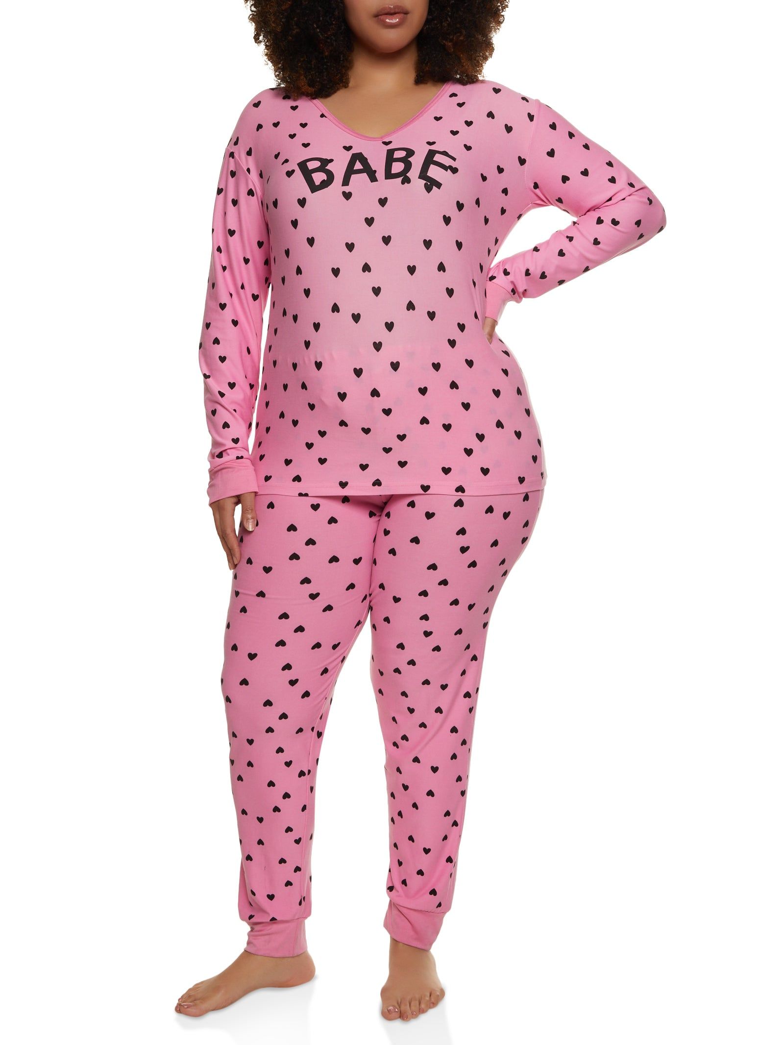 Plus Size Babe Heart Printed Pajama Top and Pants sold by Rainbow product image thumbnail 2