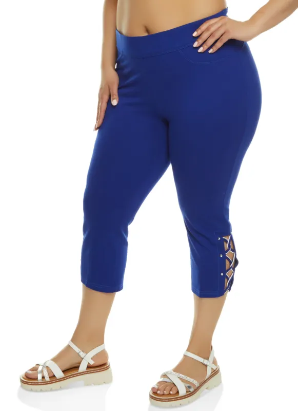 Plus Size Rhinestone Cut Out Snatched Capri Pants sold by Rainbow