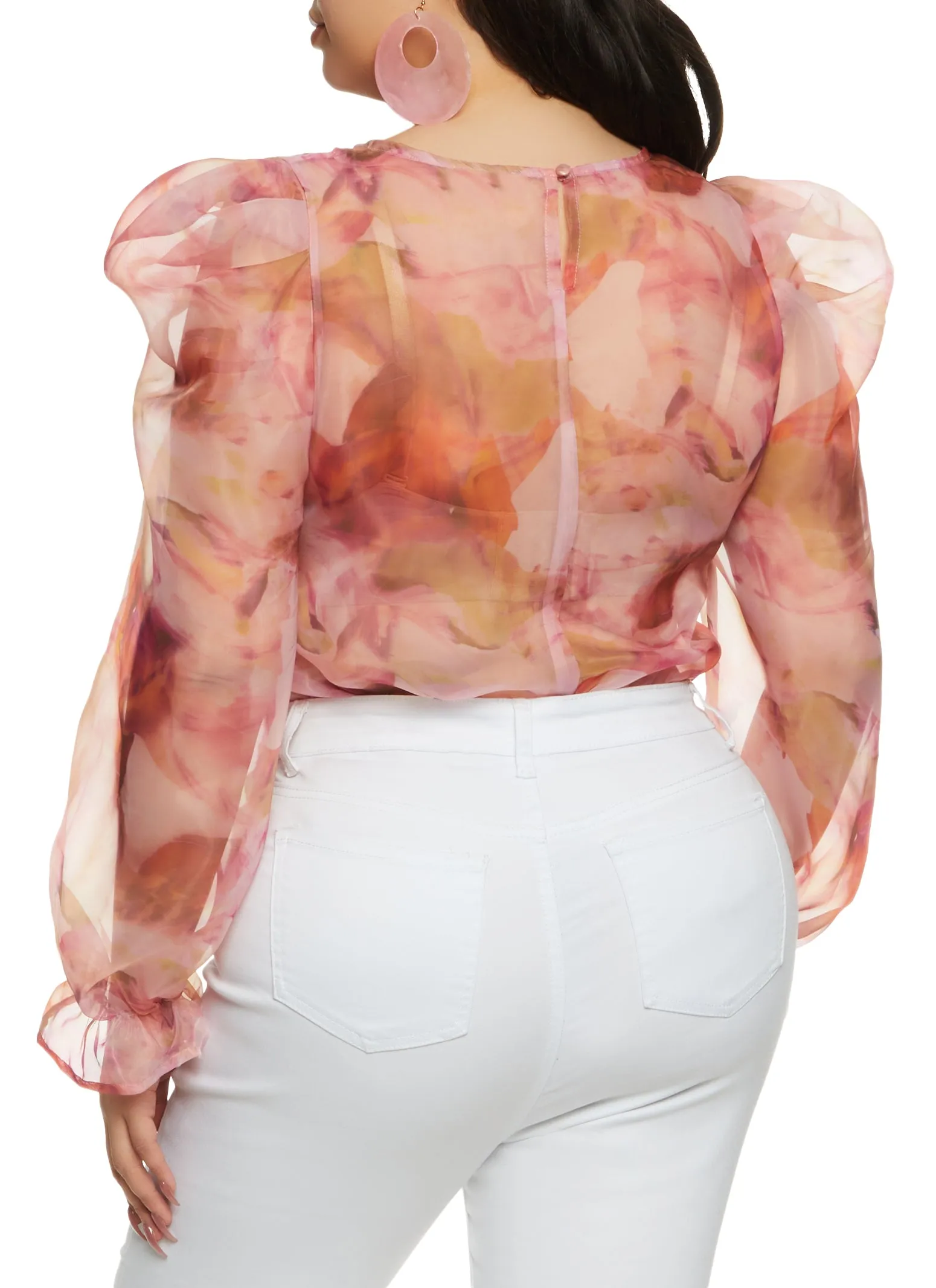 Plus Size Organza Floral Print Puff Sleeve Blouse sold by Rainbow product image thumbnail 2