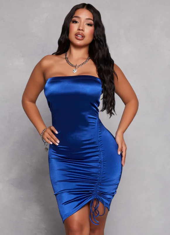 Satin Ruched Side Tube Dress sold by Rainbow