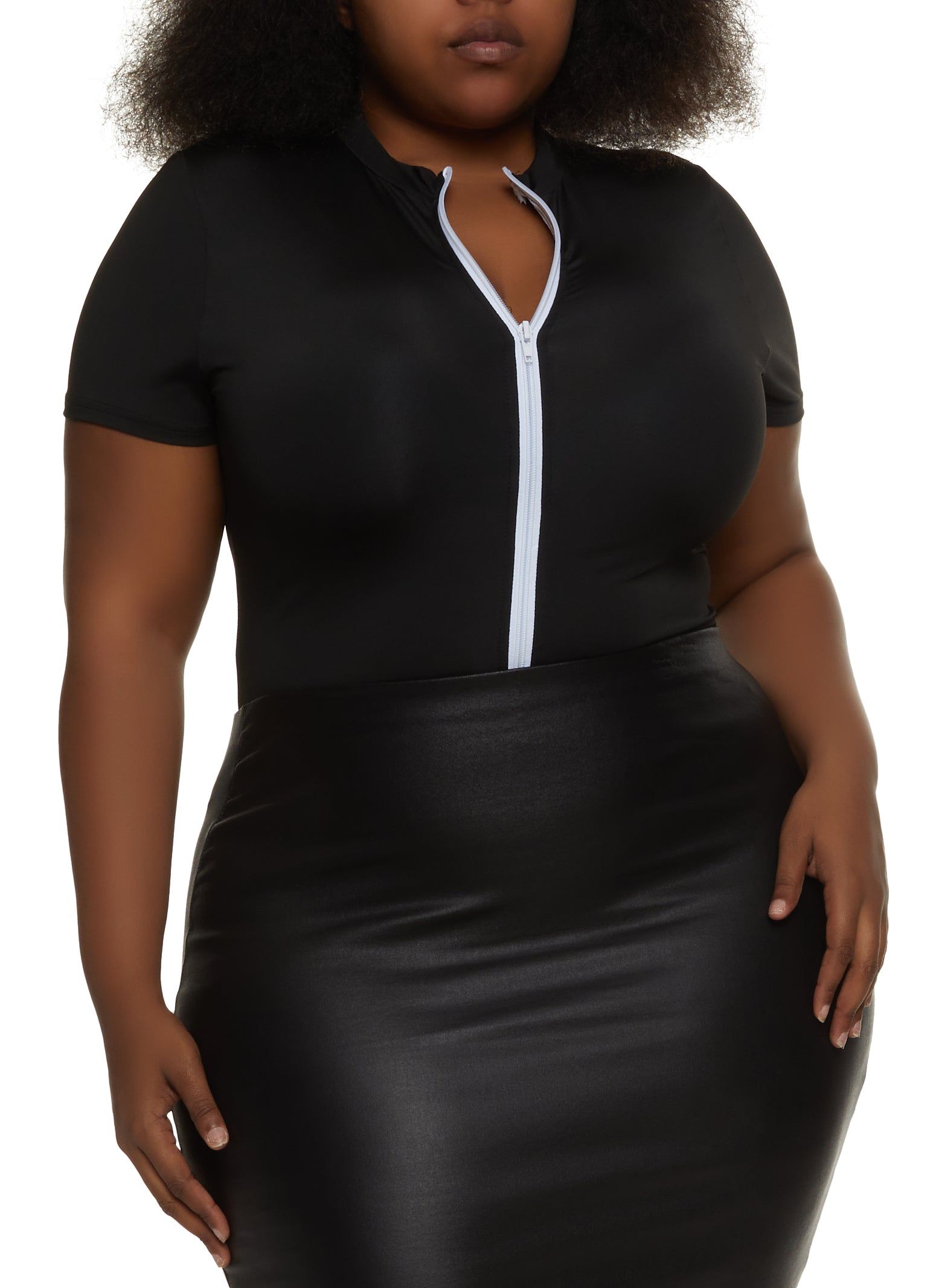 Plus Size Zip Front Mock Neck Bodysuit sold by Rainbow product image thumbnail 2