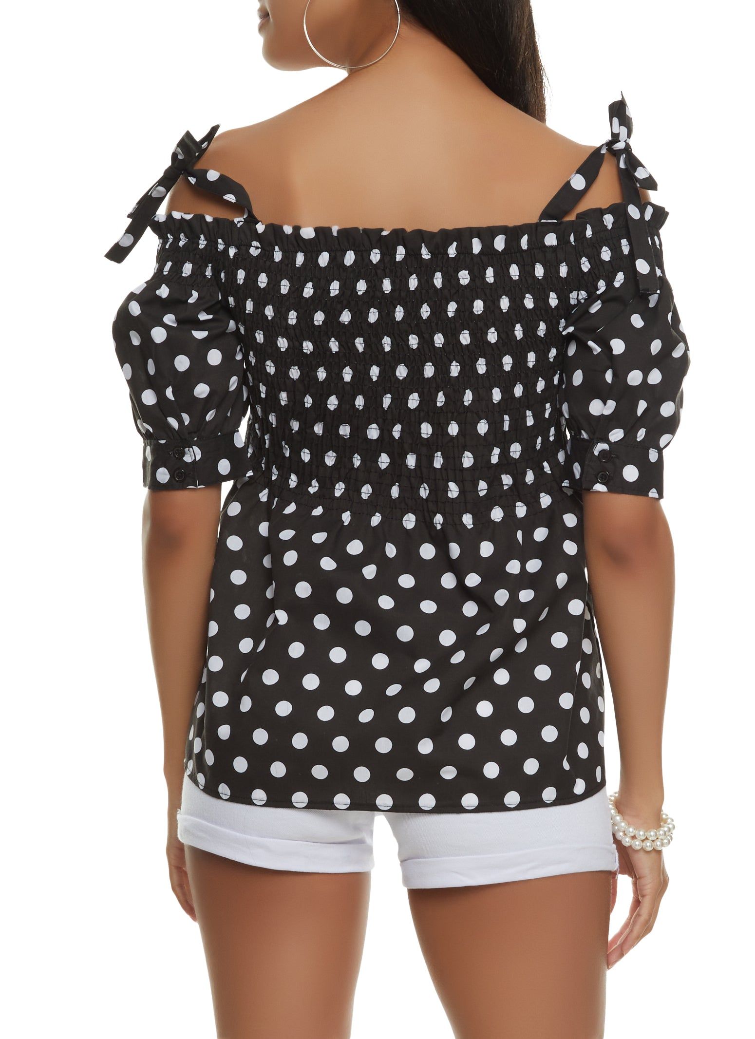 Polka Dot Smocked Cold Shoulder Top sold by Rainbow product image thumbnail 2