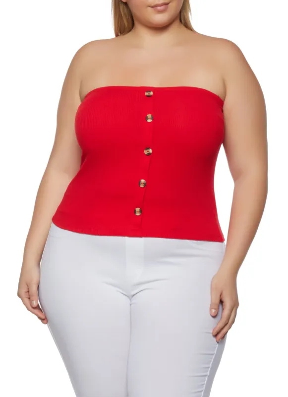 Plus Size Button Detail Ribbed Tube Top sold by Rainbow