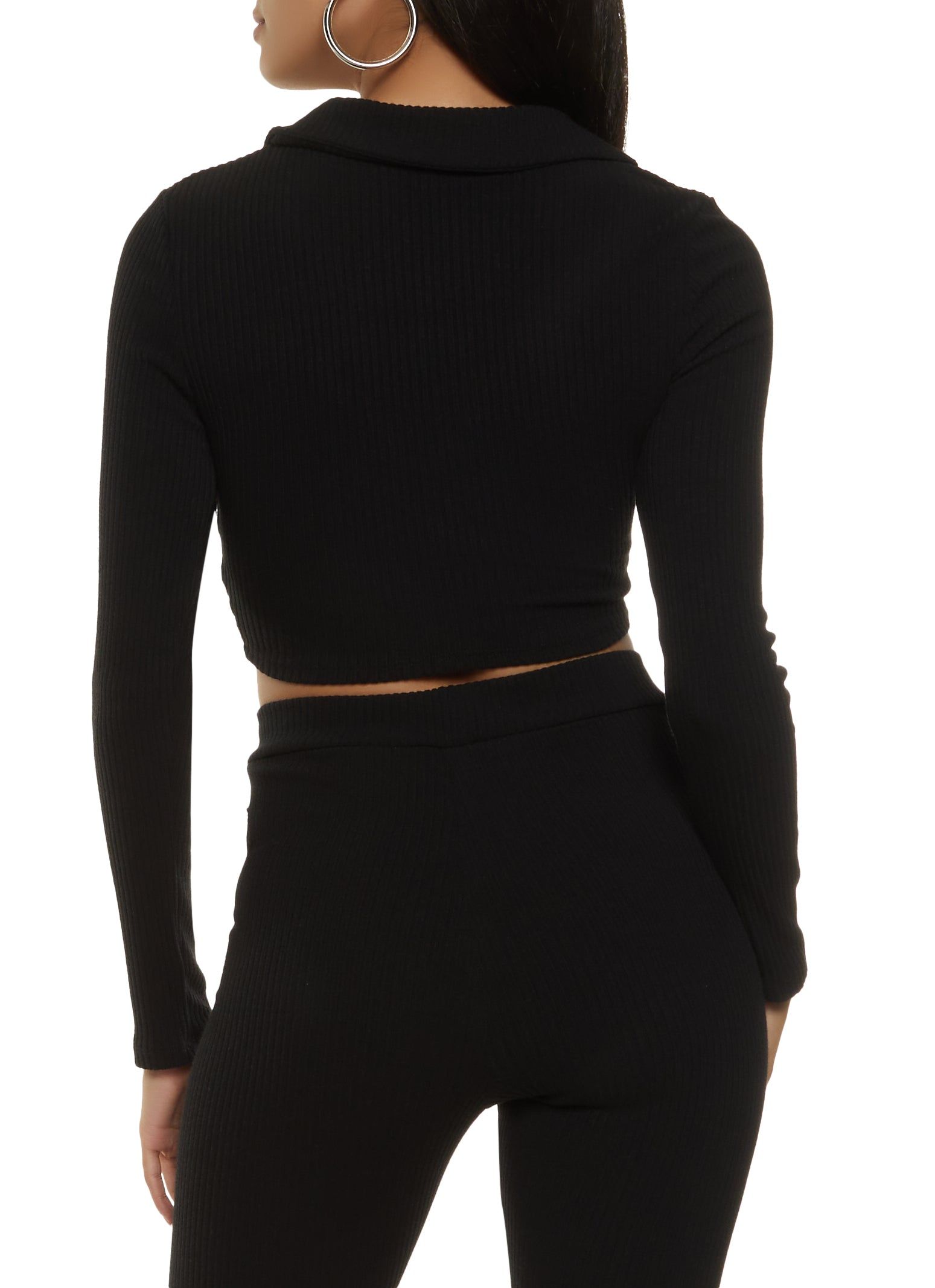 Rib Knit Collared Twist Front Crop Top sold by Rainbow product image thumbnail 3