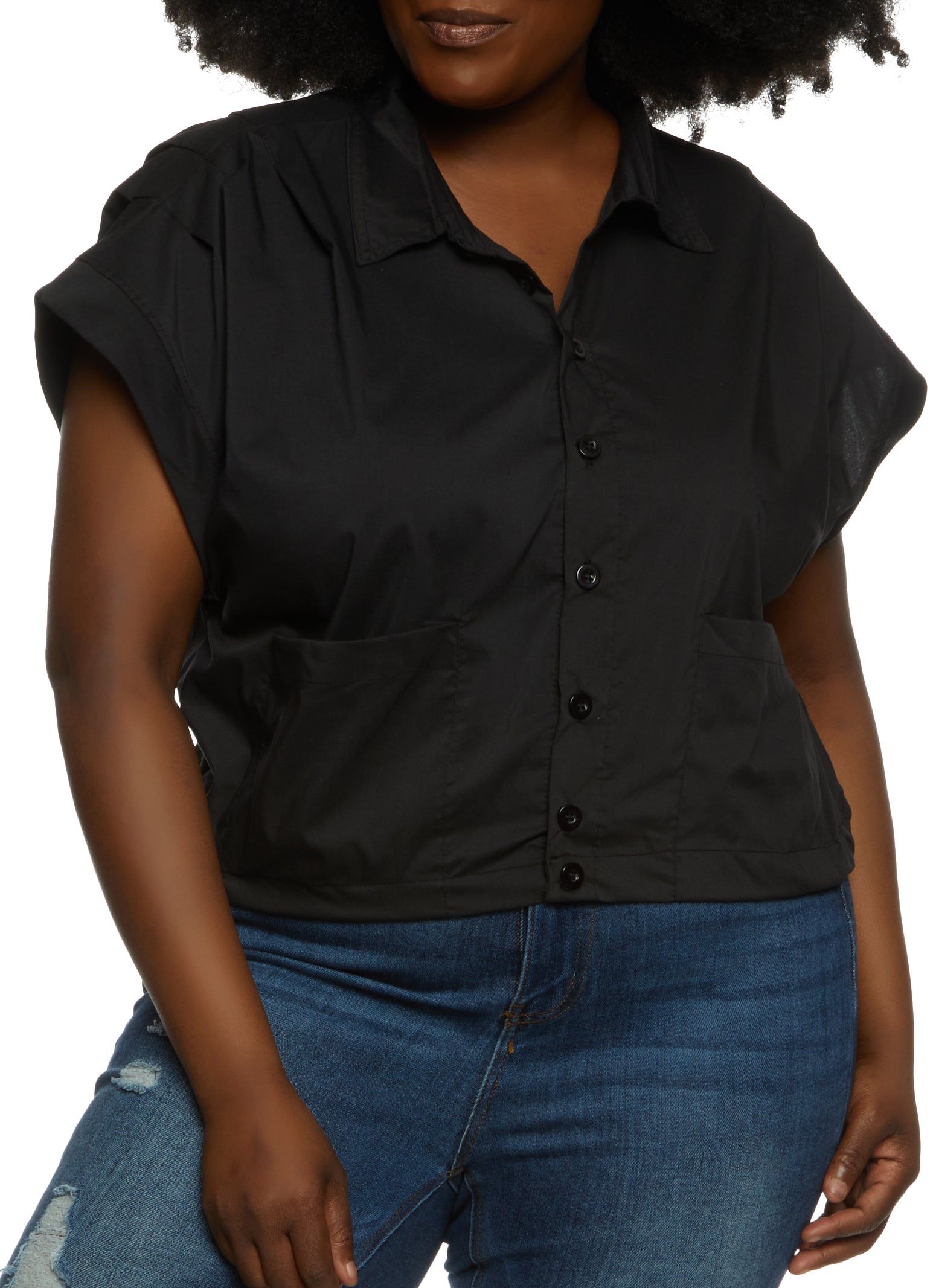 Plus Size Toggle Hem Button Front Shirt sold by Rainbow