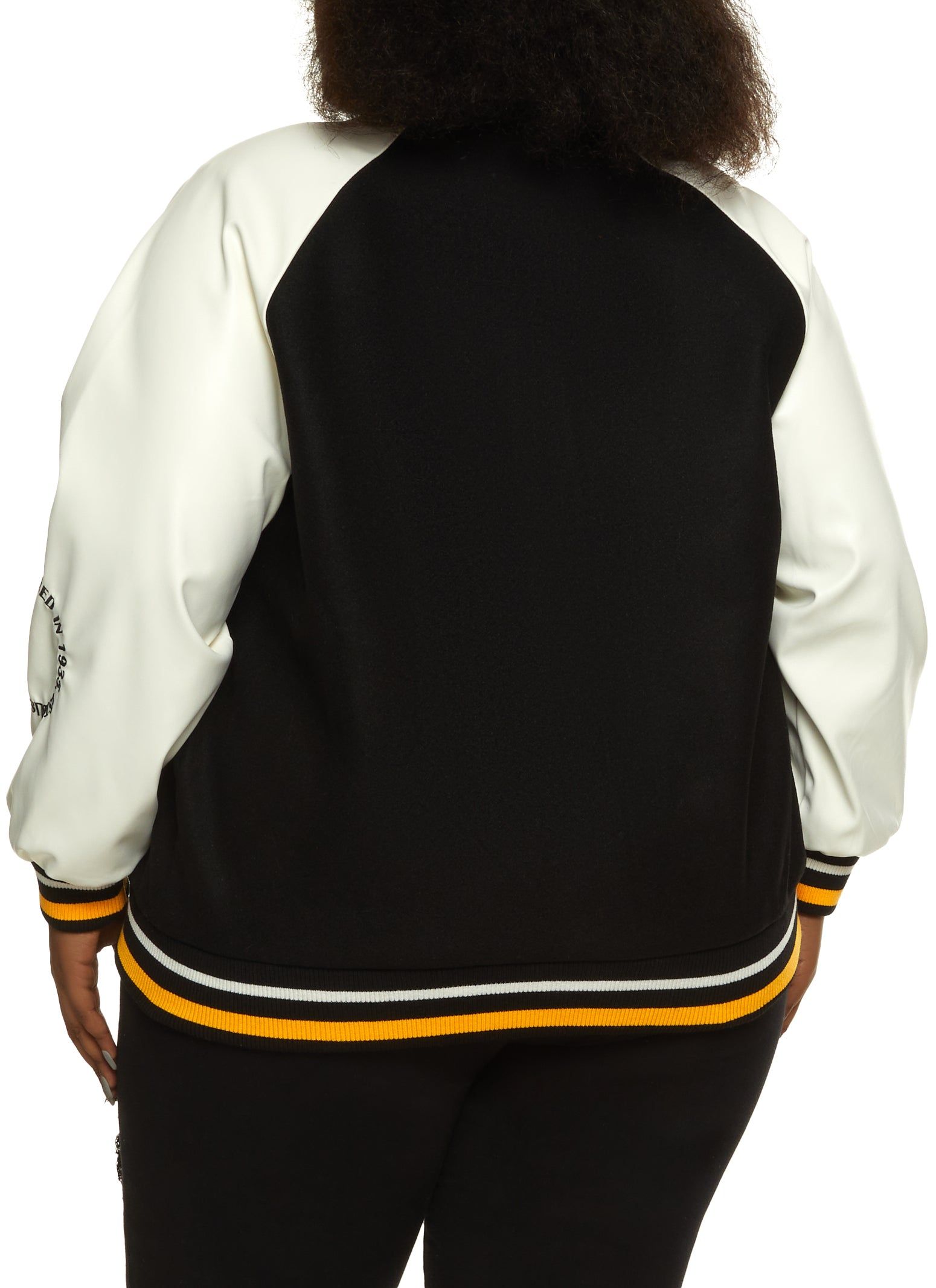 Plus Size PU Sleeve Brooklyn Chenille Patch Varsity Jacket sold by Rainbow product image thumbnail 3