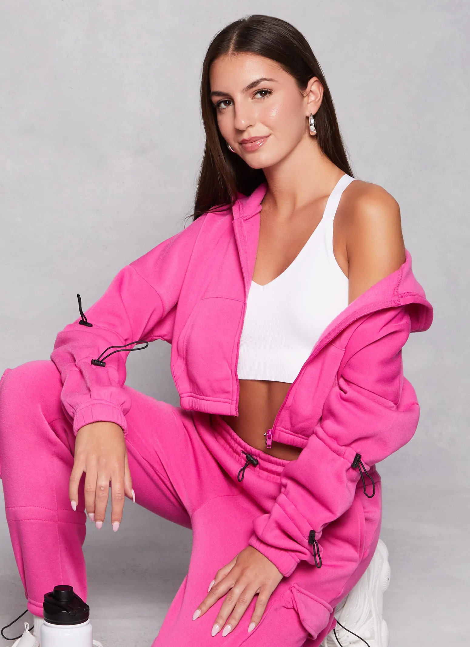 Fleece Toggle Drawstring Zip Front Hoodie sold by Rainbow