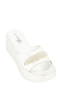 Rhinestone Detail Band Wedge Slide Sandals sold by Rainbow