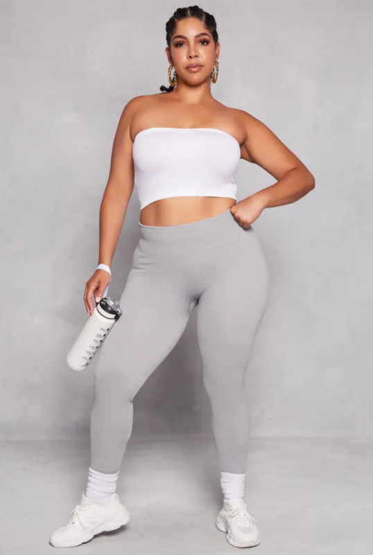 Plus Size Seamless Ribbed High Waist Leggings sold by Rainbow