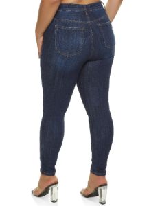 Plus Size WAX Distressed Whiskered High Waisted Skinny Jeans sold by Rainbow