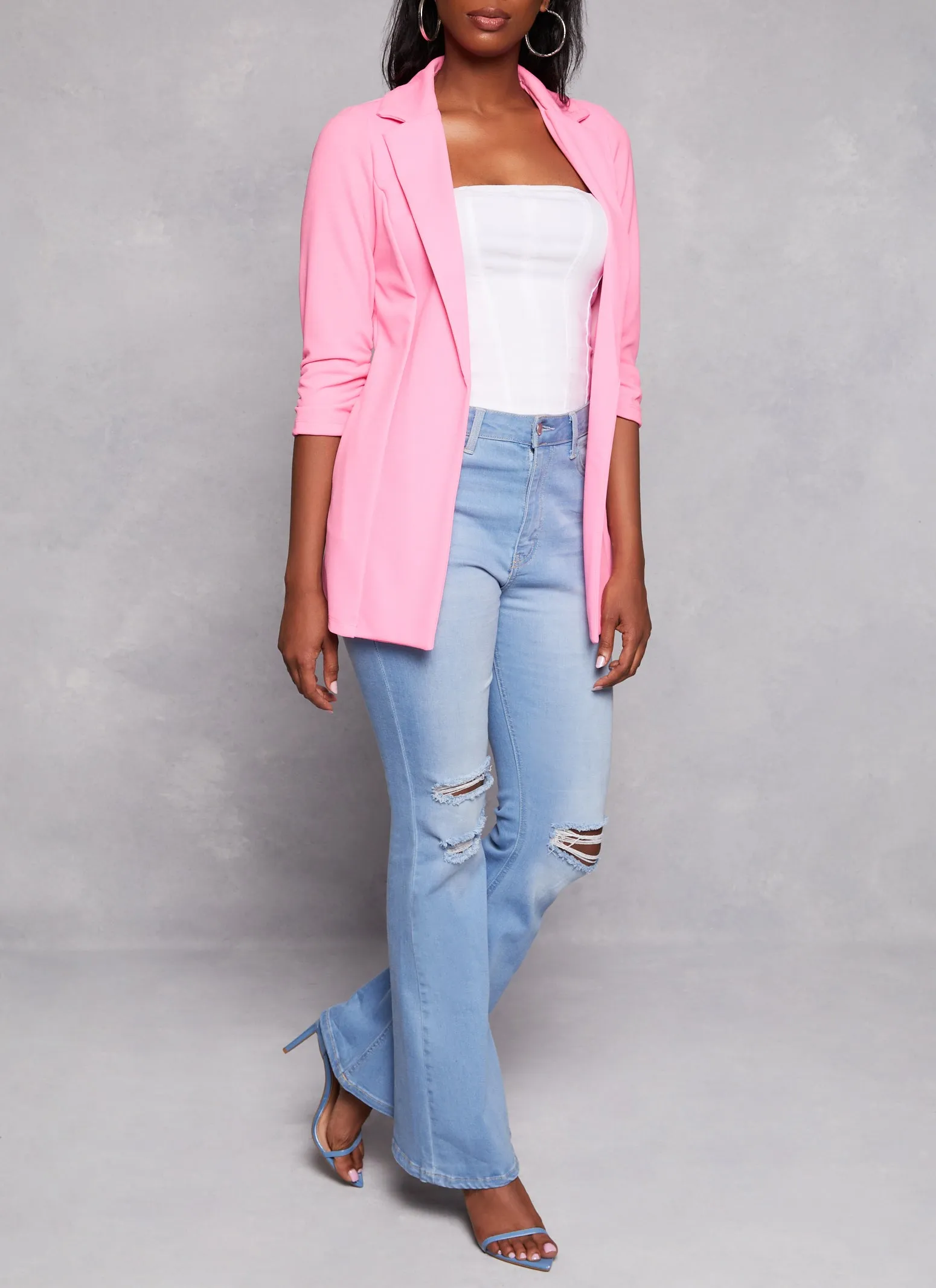 Solid Open Front Ruched Sleeve Blazer sold by Rainbow product image thumbnail 2