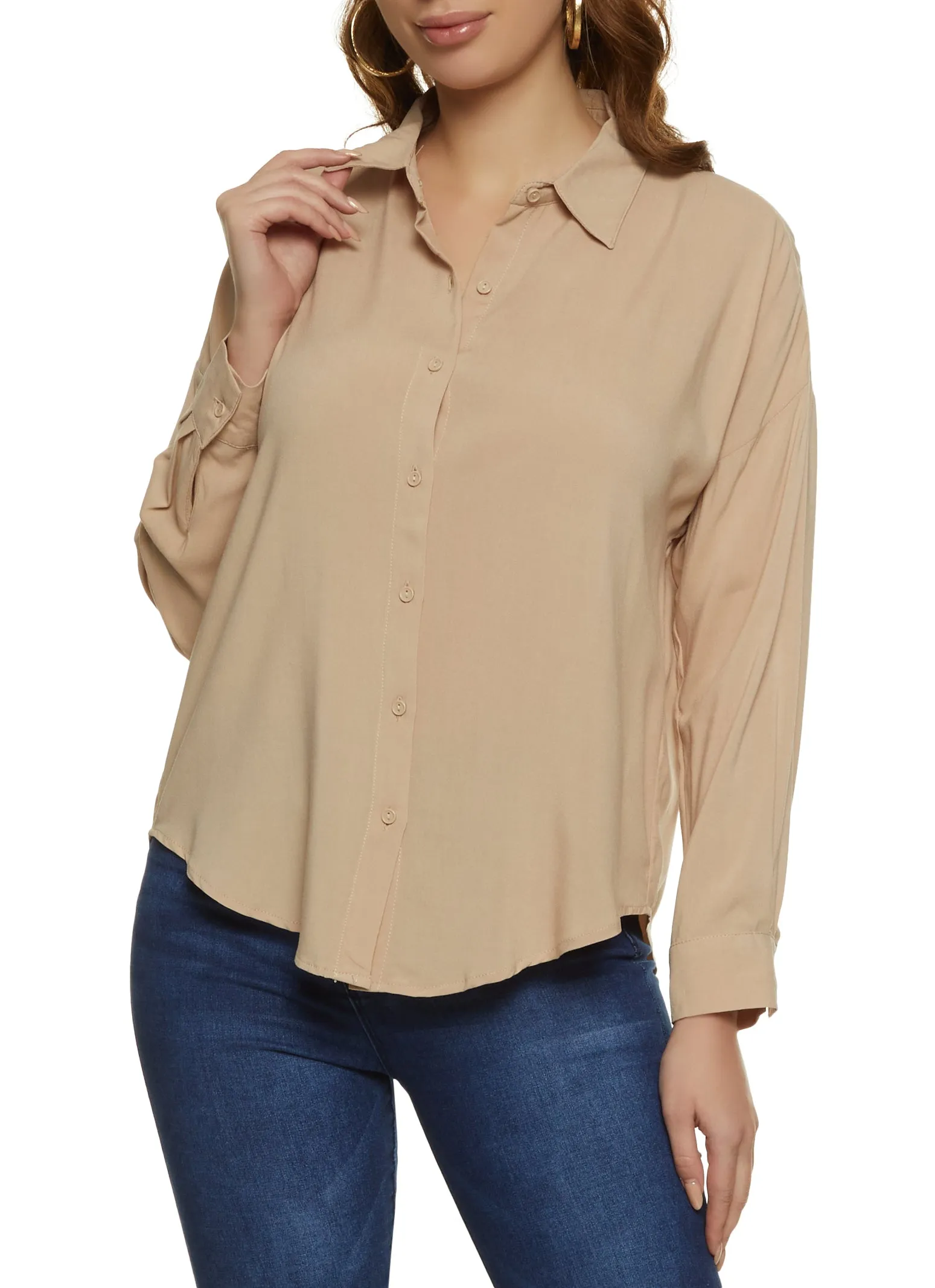 Solid Long Sleeve Button Front Shirt sold by Rainbow