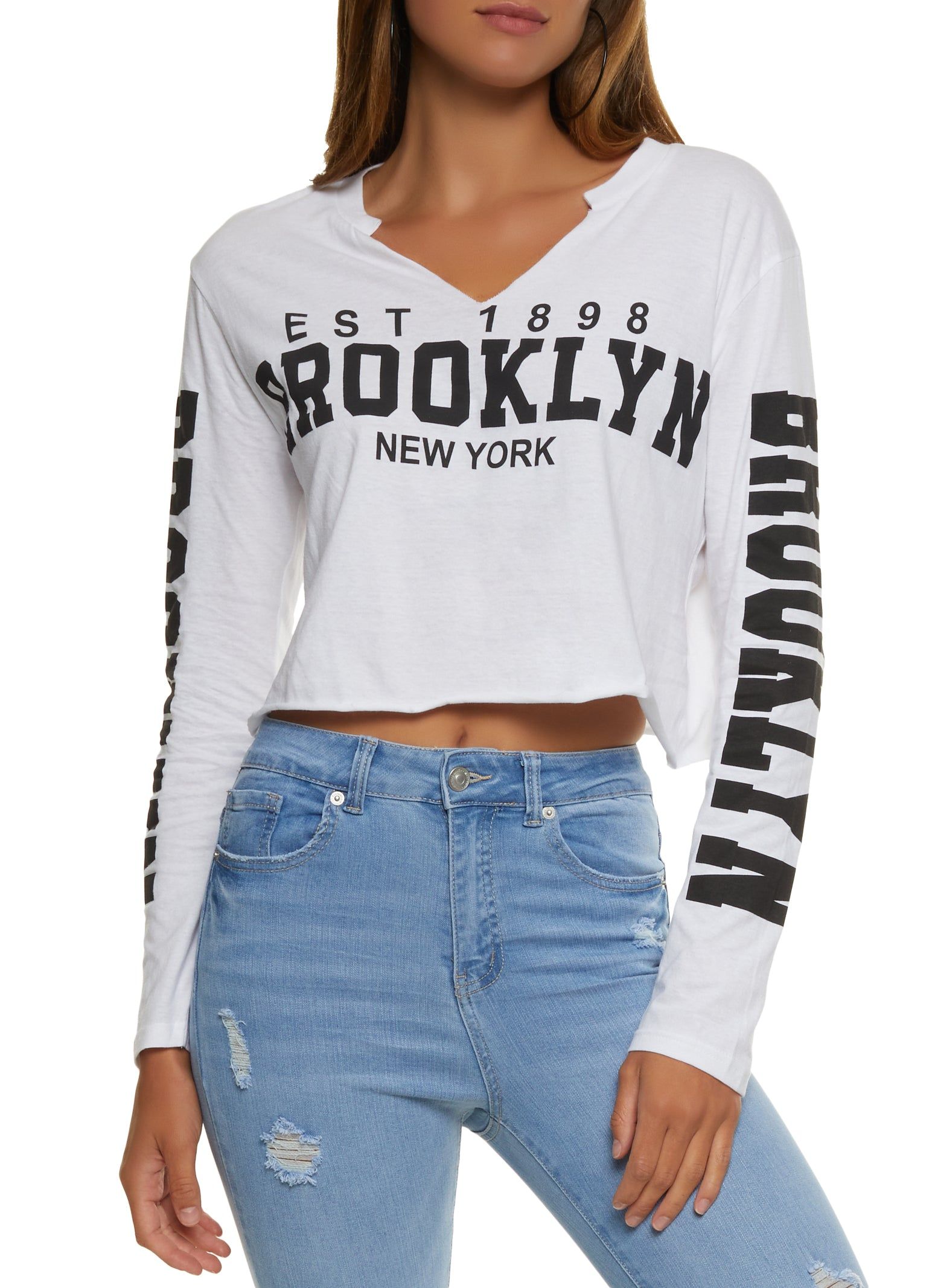 Brooklyn Long Sleeve Cropped Graphic Tee sold by Rainbow