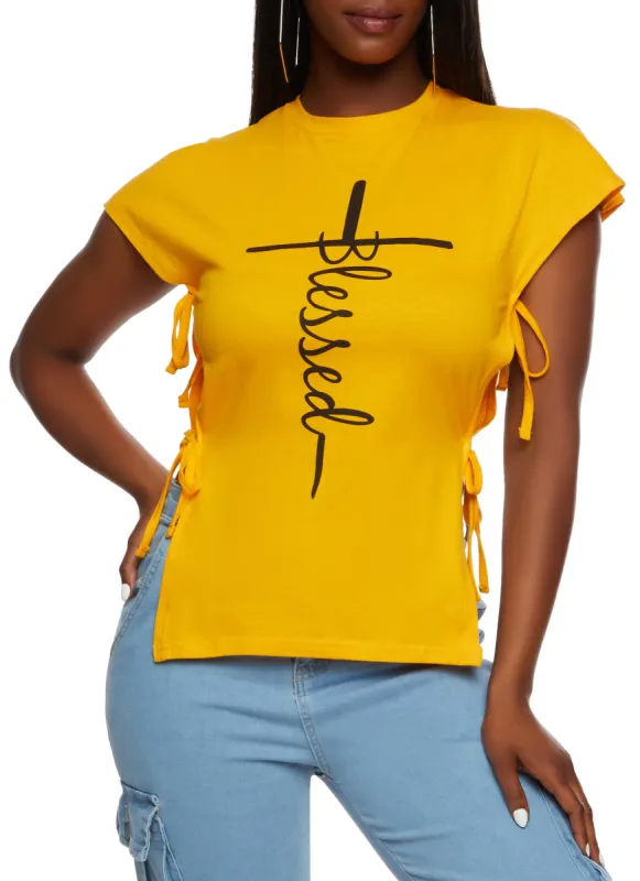 Blessed Tie Side Graphic T Shirt sold by Rainbow