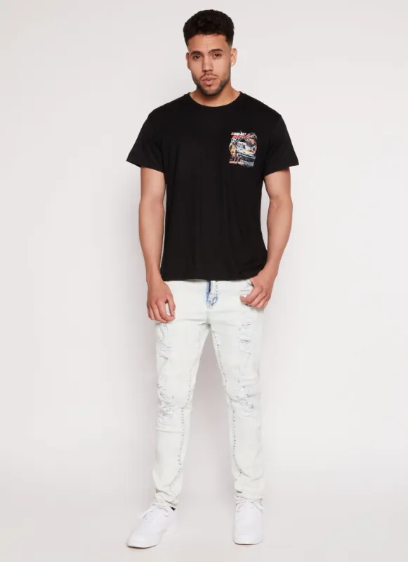 Mens Acid Wash Distressed Skinny Leg Jeans sold by Rainbow