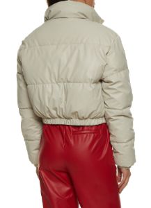 Faux Leather Zip Front Cropped Puffer Jacket sold by Rainbow