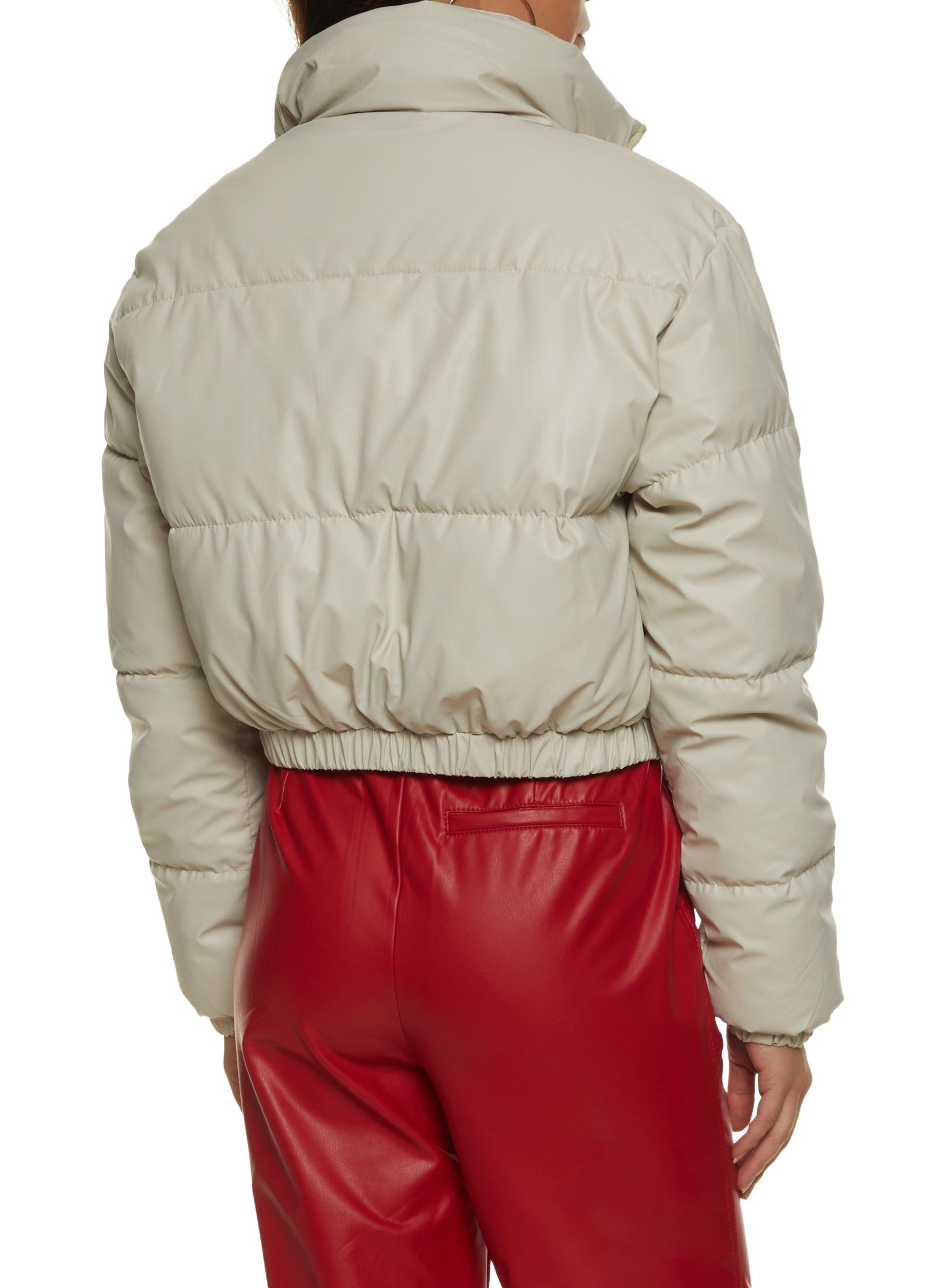 Faux Leather Zip Front Cropped Puffer Jacket sold by Rainbow product image thumbnail 3