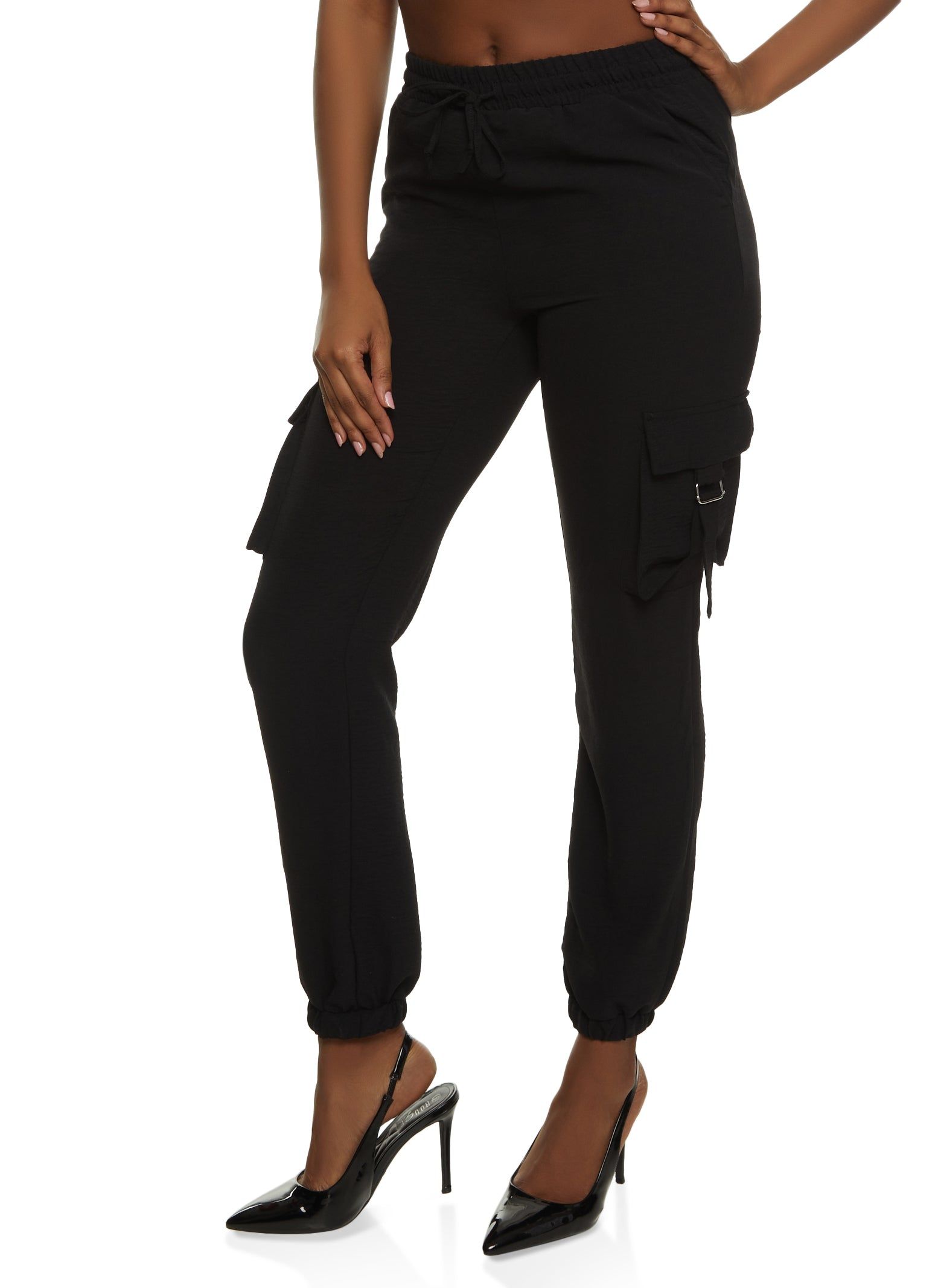 Crepe Knit Drawstring Cargo Joggers sold by Rainbow