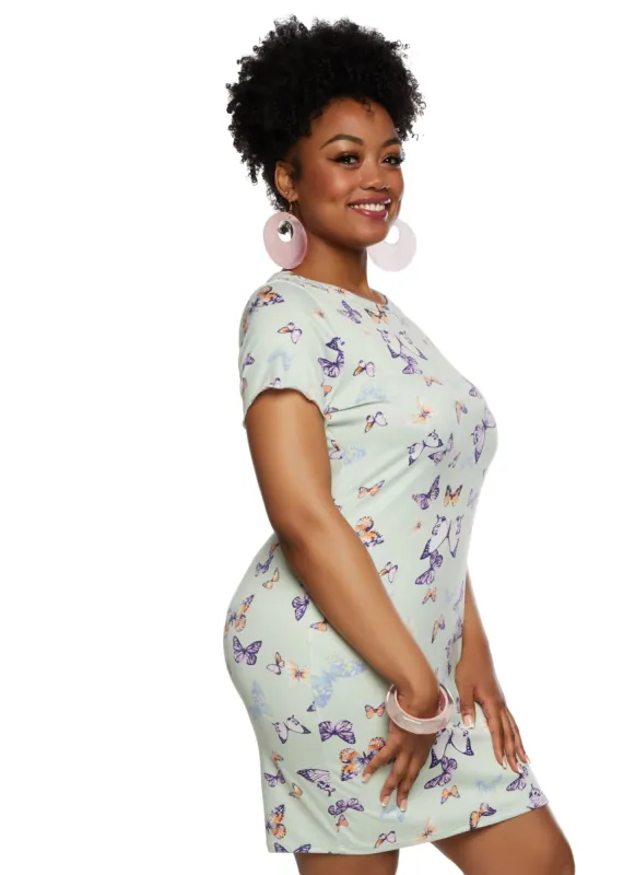 Plus Size Butterfly Printed T Shirt Dress sold by Rainbow