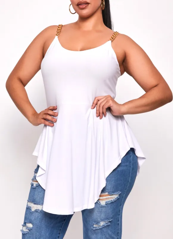 Plus Size Chain Strap Peplum Tunic Cami sold by Rainbow