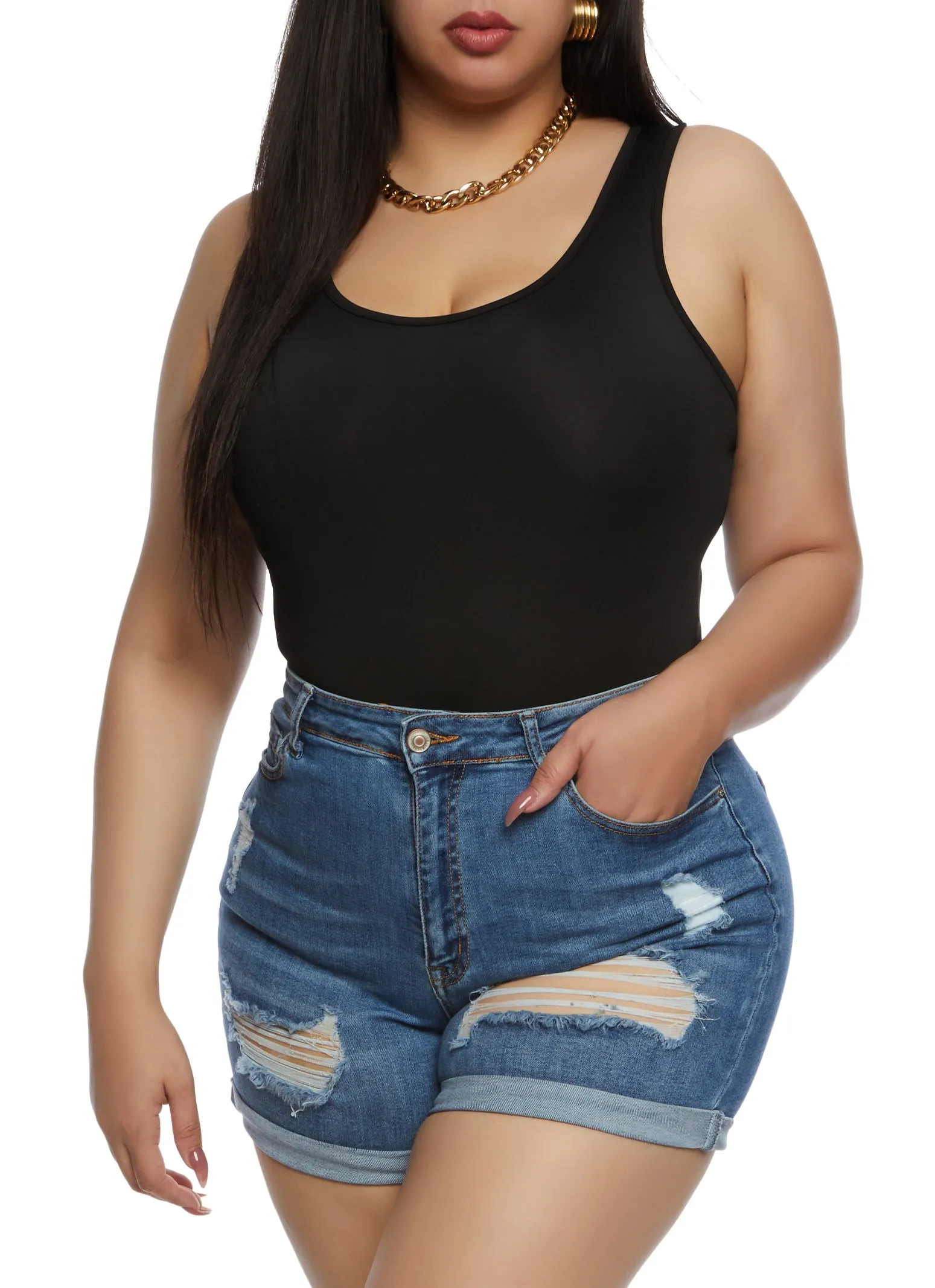 Plus Size Daisy Scoop Neck Racerback Tank Bodysuit sold by Rainbow product image thumbnail 2