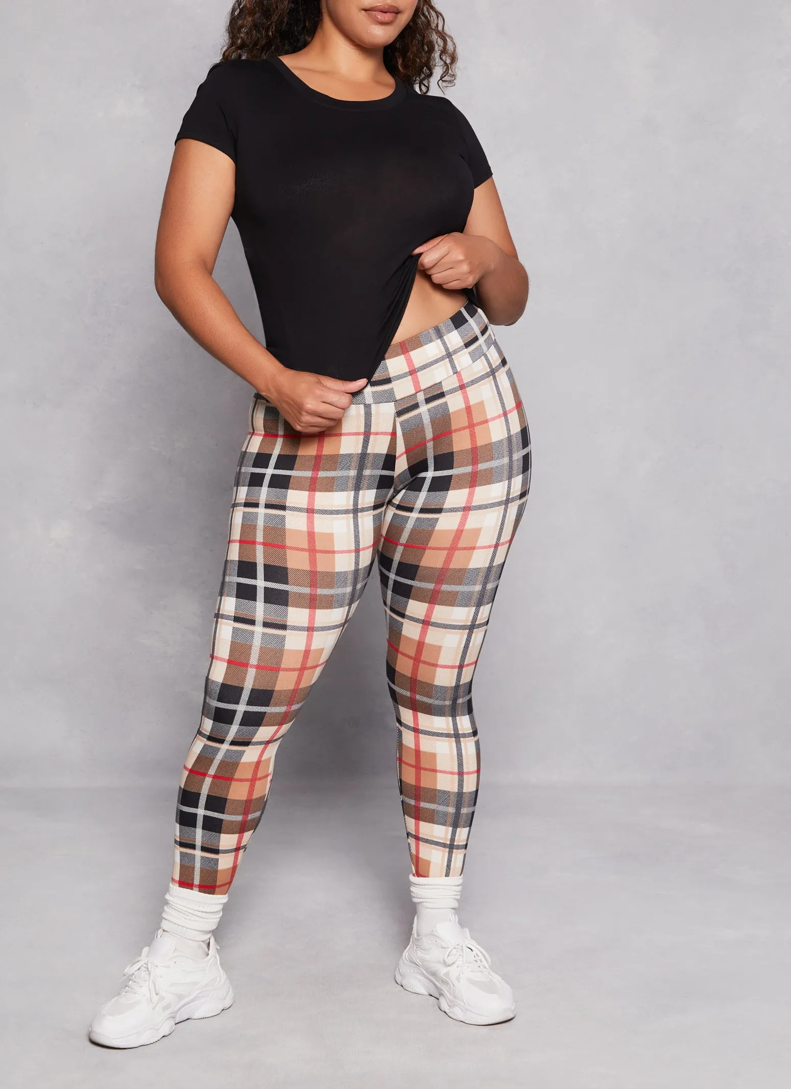 Plus Size Plaid Soft Knit High Waist Leggings sold by Rainbow