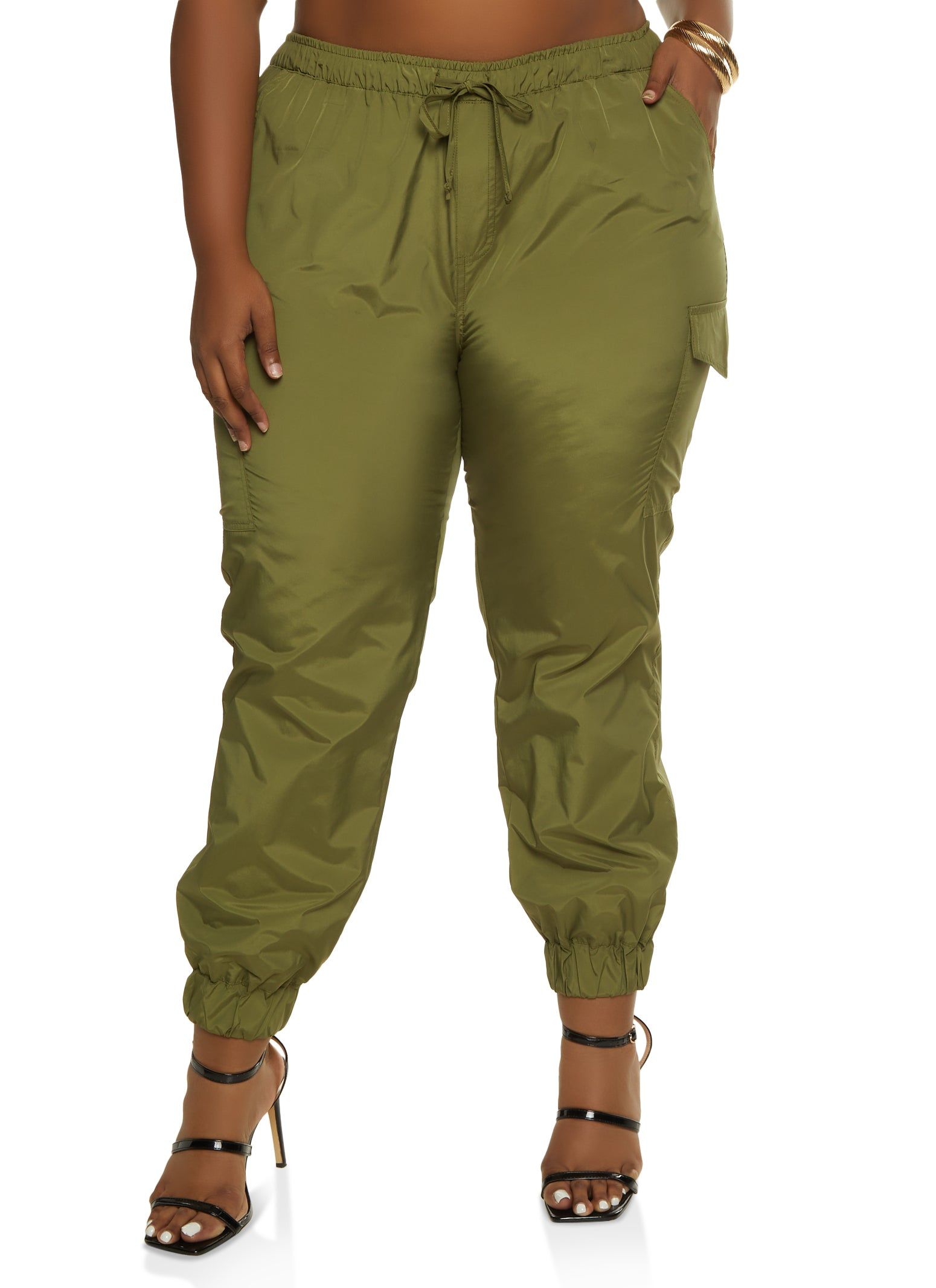 Plus Size Nylon Basic Cargo Joggers sold by Rainbow
