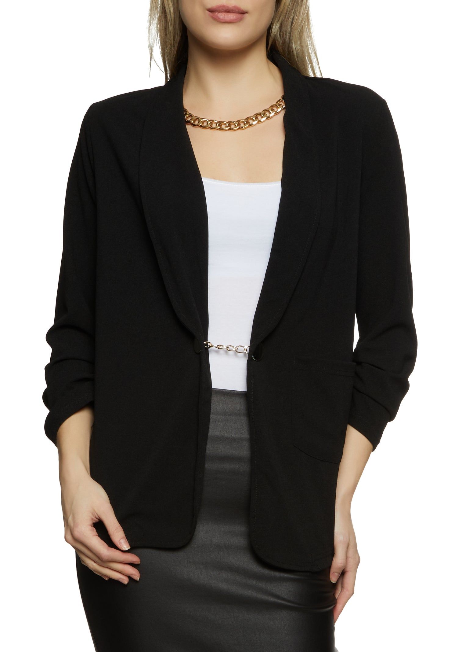 Ruched Sleeve Chain Detail Blazer sold by Rainbow