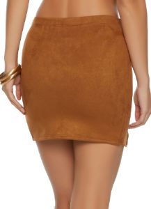Faux Suede Solid Split Hem Mini Skirt sold by Rainbow