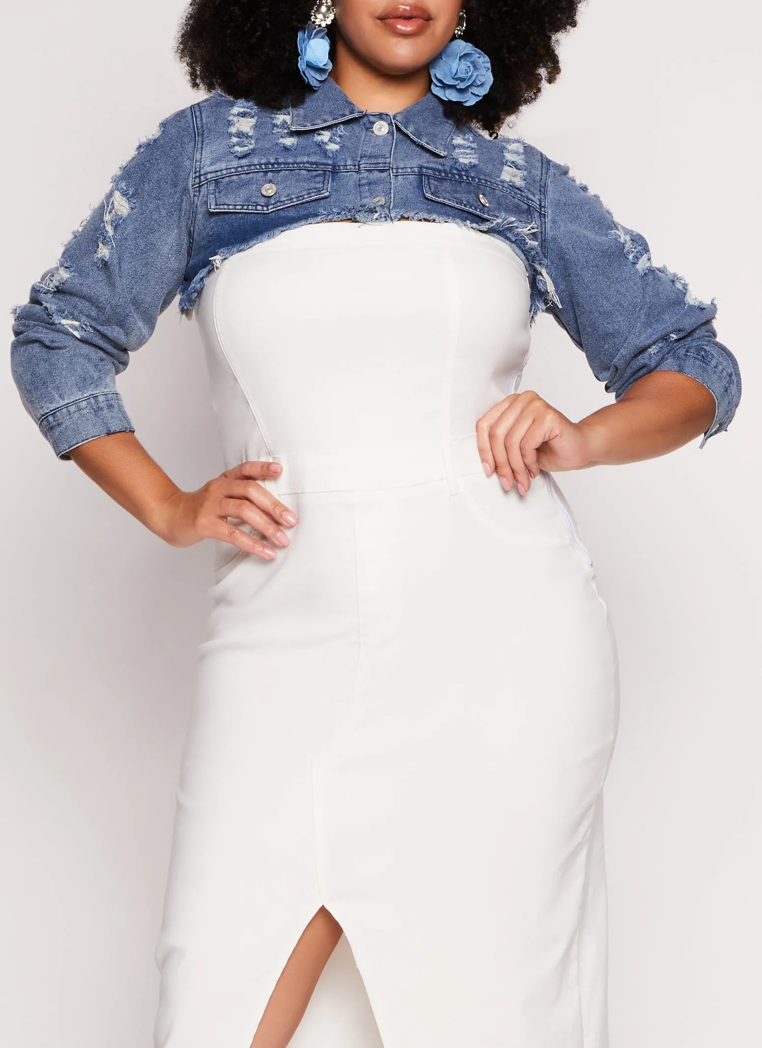 Plus Size Distressed Bolero Jean Jacket sold by Rainbow