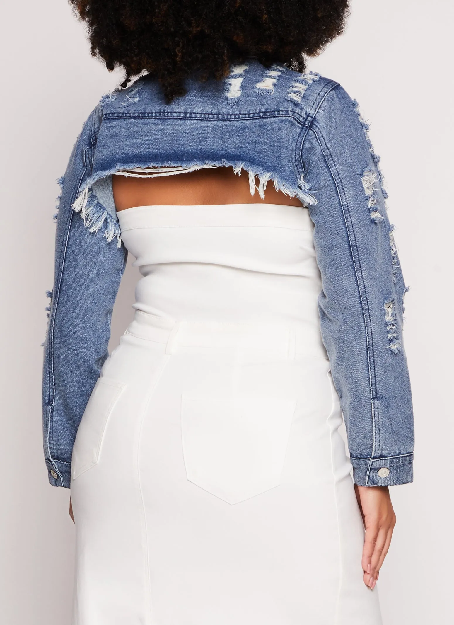 Plus Size Distressed Bolero Jean Jacket sold by Rainbow product image thumbnail 3