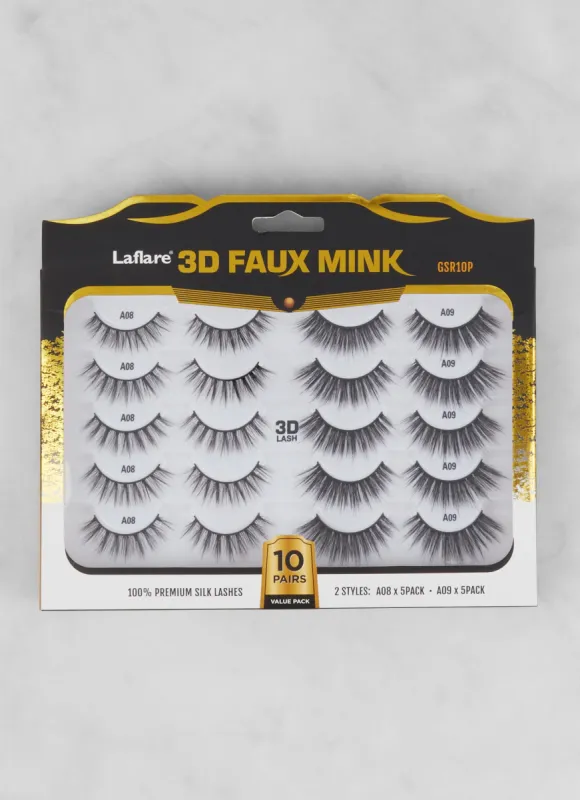 3D Faux Mink Lashes 10 Pair Jumbo Pack sold by Rainbow