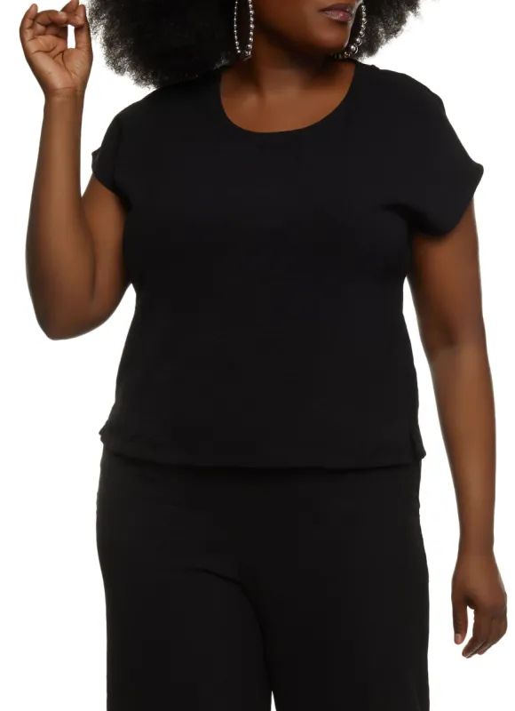 Plus Size Crepe Knit Crew Neck Top sold by Rainbow