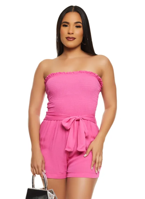 Haute Monde Gauze Knit Smocked Strapless Romper sold by Rainbow