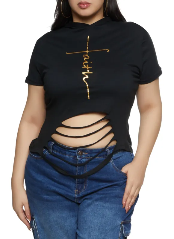 Plus Size Faith Laser Cut Hooded Graphic Tee sold by Rainbow