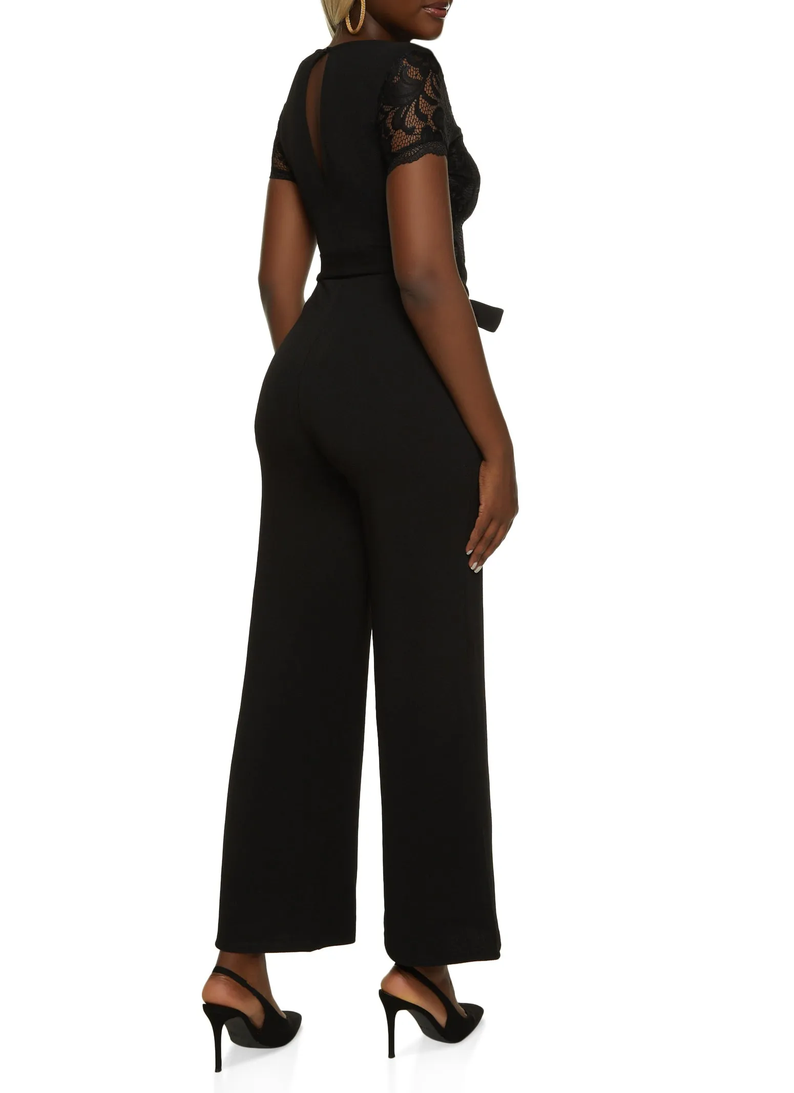 Scalloped Lace Tie Waist Belt Jumpsuit sold by Rainbow product image thumbnail 2