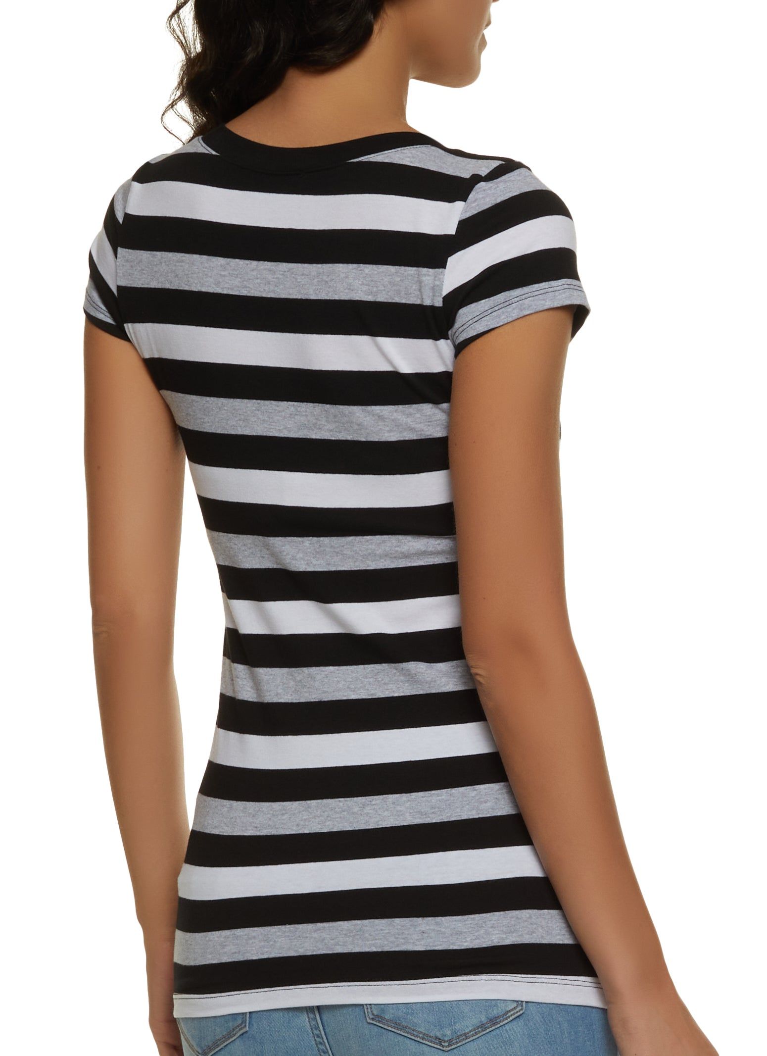 Basic Striped V Neck T Shirt sold by Rainbow product image thumbnail 2