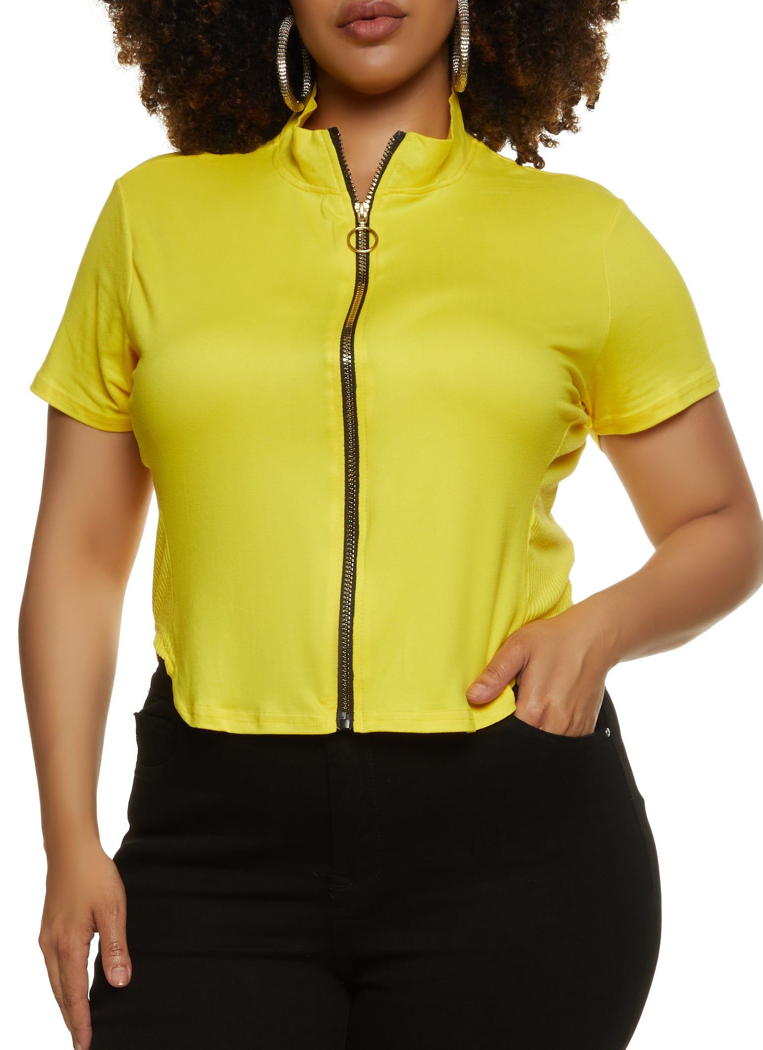 Plus Size Zip Front Mock Neck Top sold by Rainbow