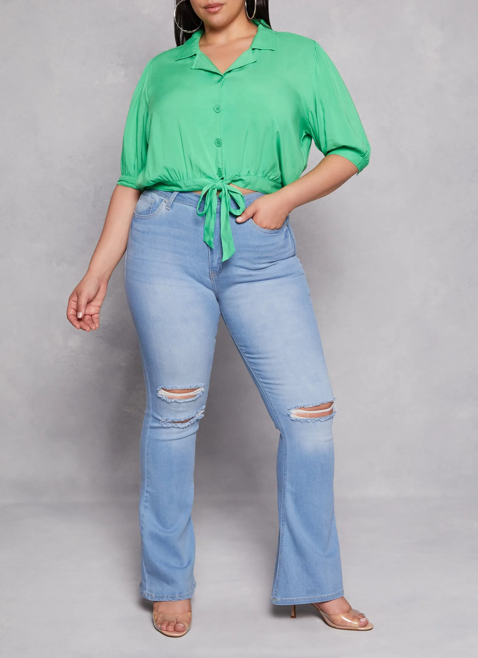 Plus Size Button Front High Low Shirt sold by Rainbow product image thumbnail 2