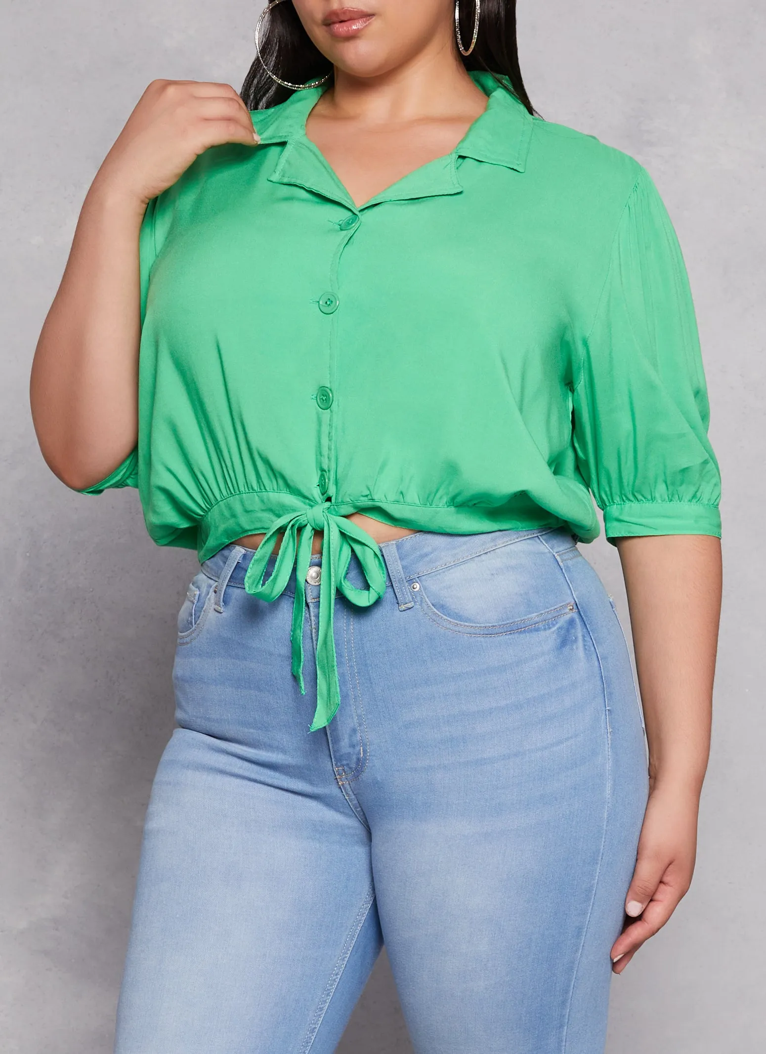 Plus Size Button Front High Low Shirt sold by Rainbow