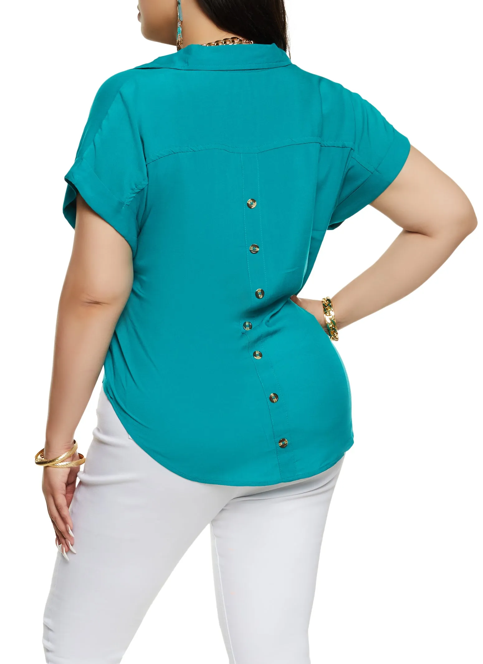 Plus Size Button Front High Low Shirt sold by Rainbow product image thumbnail 3
